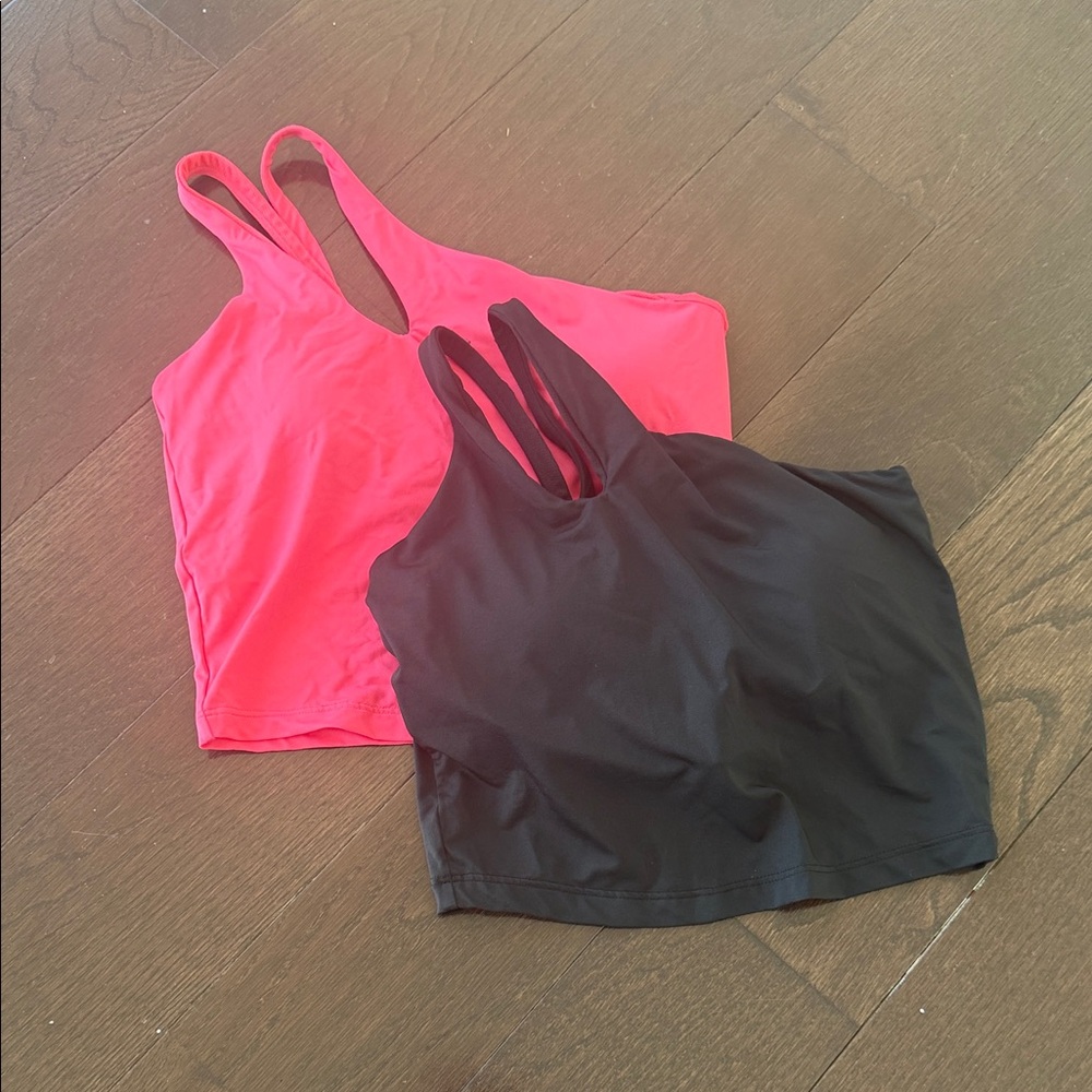 All in Motion- Asymmetrical Crop Tank Tops - Hot Pink & Black